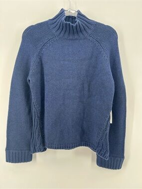 Duffy Blue Mock Neck Chunky Knit Pullover Sweater Size XS Raglan Sleeve